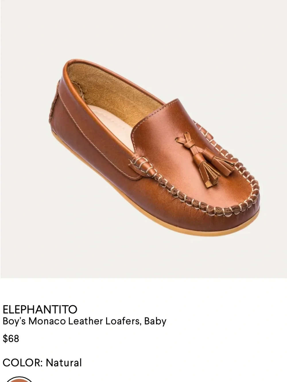 elephantito leather boy moccasin loafer brown tan formal shoes US 6.5 EU 22 12M